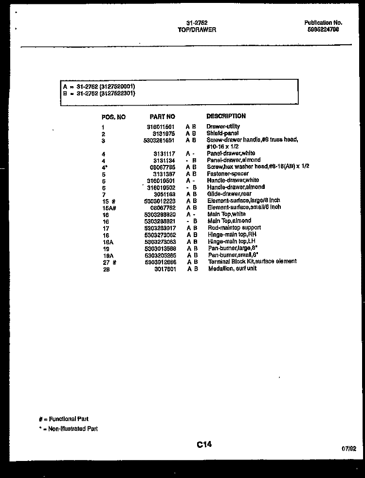 BODY PARTS Diagram and Parts List for 31-3972-00-01  Tappan Range