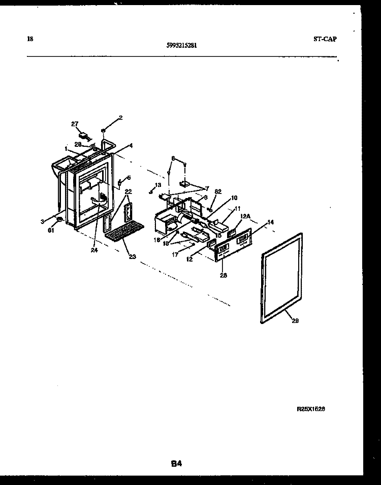 ICE DOOR, DISPENSER AND WATER TANKS Diagram and Parts List for FPCEW24VWPW1  Frigidaire Refrigerator