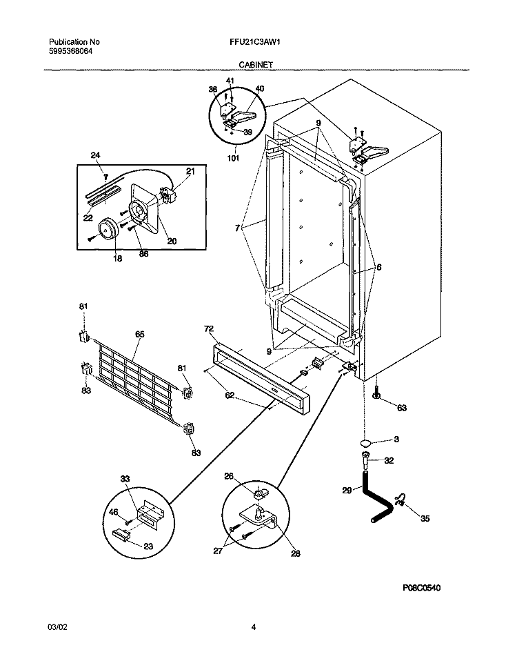 CABINET Diagram and Parts List for FFU21C3AW1  Frigidaire Freezer