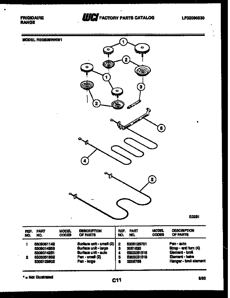 BROILER PARTS Diagram and Parts List for REGS39WNW1  Frigidaire Range