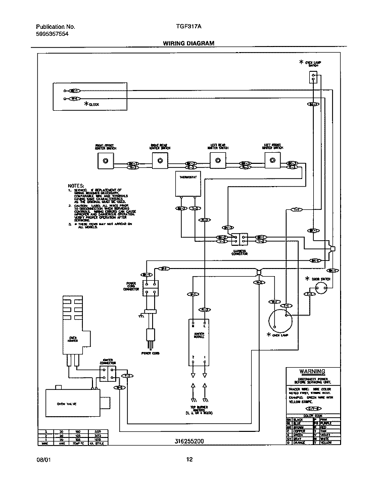 WIRING DIAGRAM Diagram and Parts List for TGF317AUA  Tappan Range