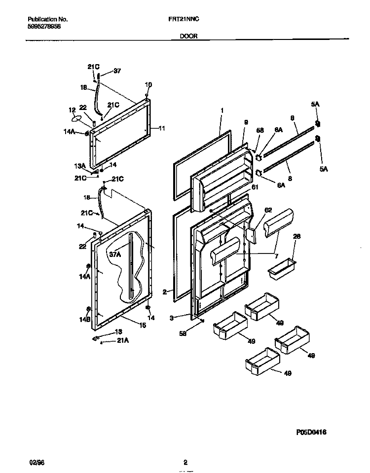DOOR Diagram and Parts List for FRT21NNCW2  Frigidaire Refrigerator