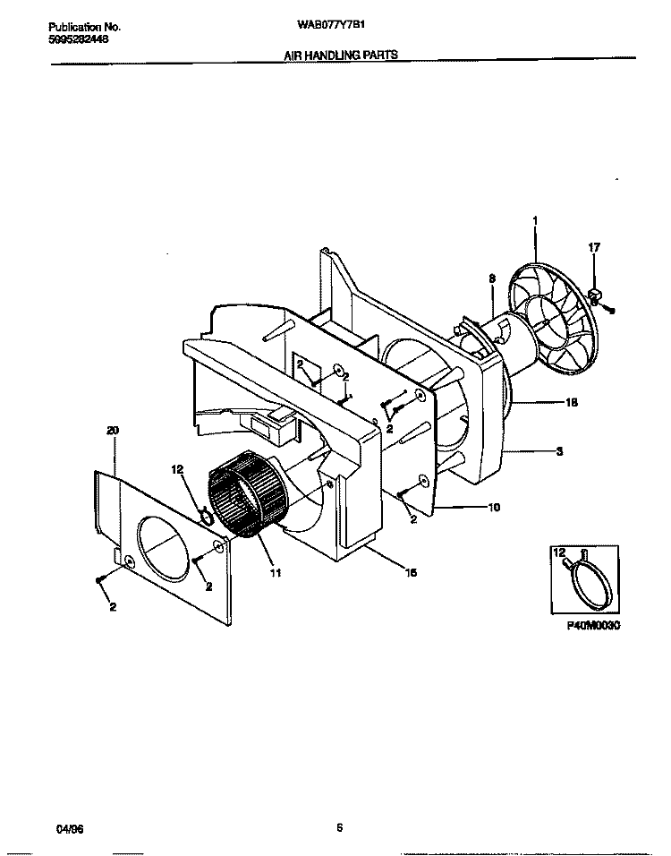 AIR HANDLING PARTS Diagram and Parts List for WAB077Y7B1  Frigidaire Air Conditioner