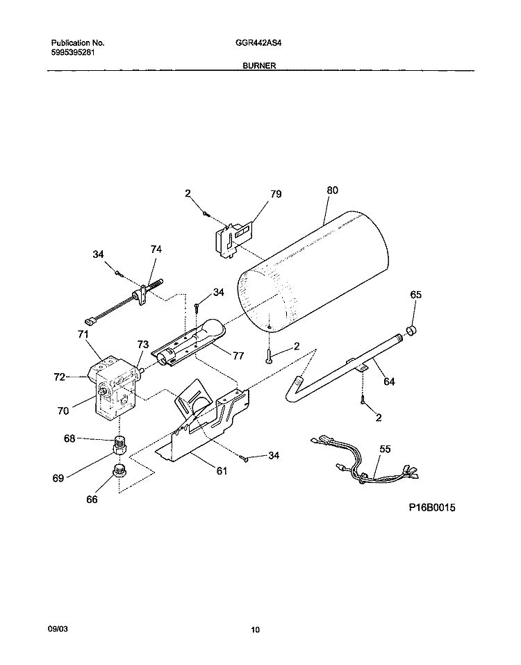 BURNER Diagram and Parts List for GGR442AS4  Gibson Dryer