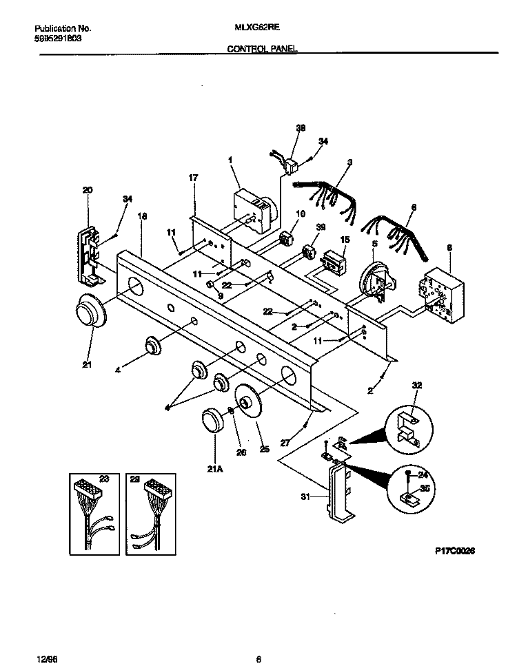 CONTROL PANEL Diagram and Parts List for MLXG62REW1  Frigidaire Washer Dryer Combo