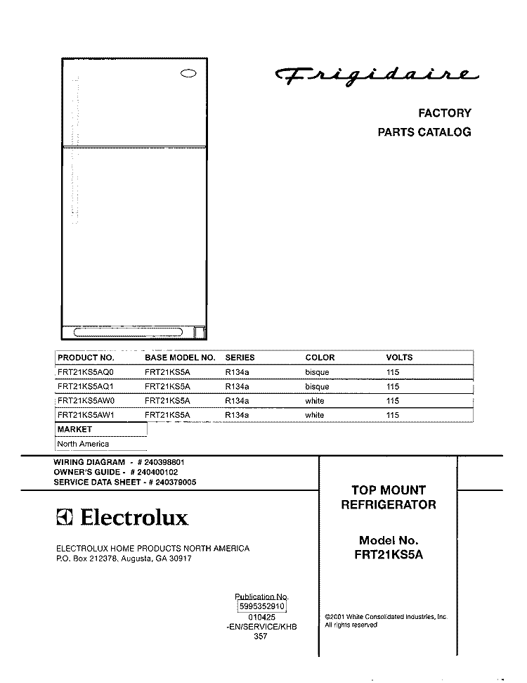 COVER Diagram and Parts List for FRT21KS5AQ0  Frigidaire Refrigerator
