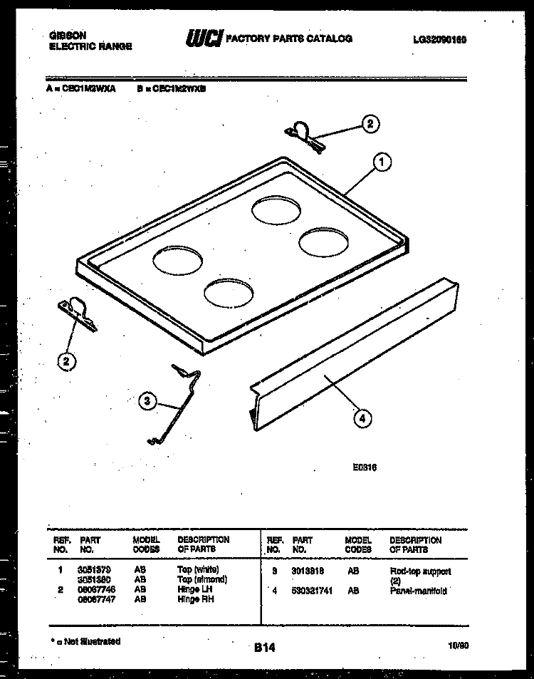 COOKTOP PARTS Diagram and Parts List for CEC1M2WXB  Gibson Range