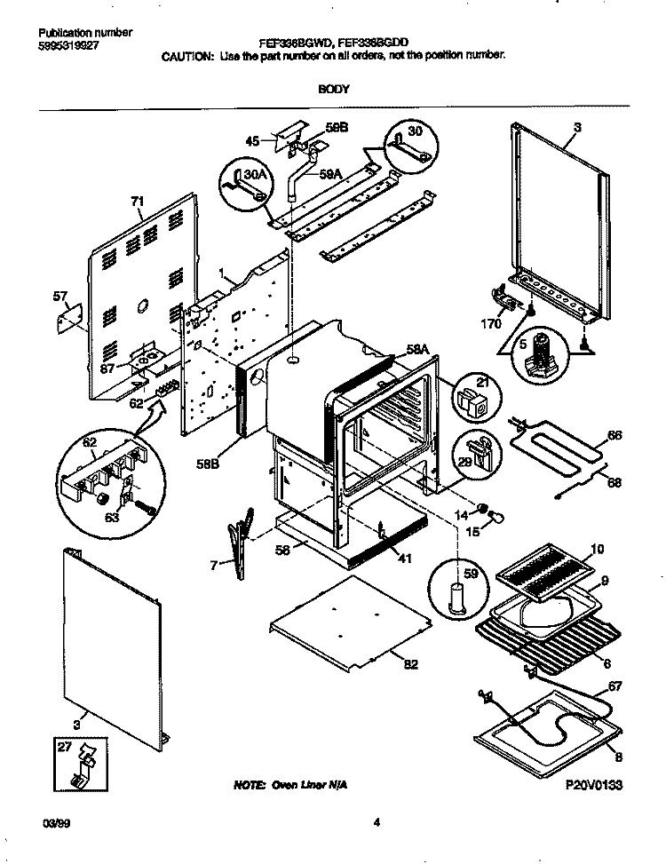 BODY Diagram and Parts List for FEF336BGWD  Frigidaire Range