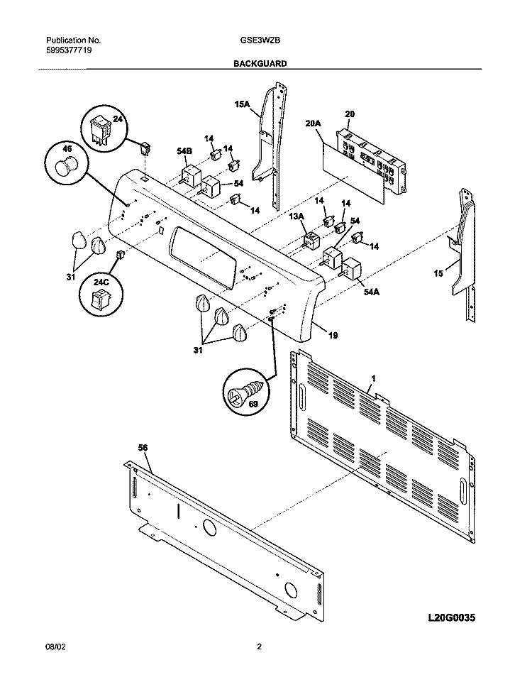 BACKGUARD Diagram and Parts List for GSE3WZBQA  Frigidaire Range