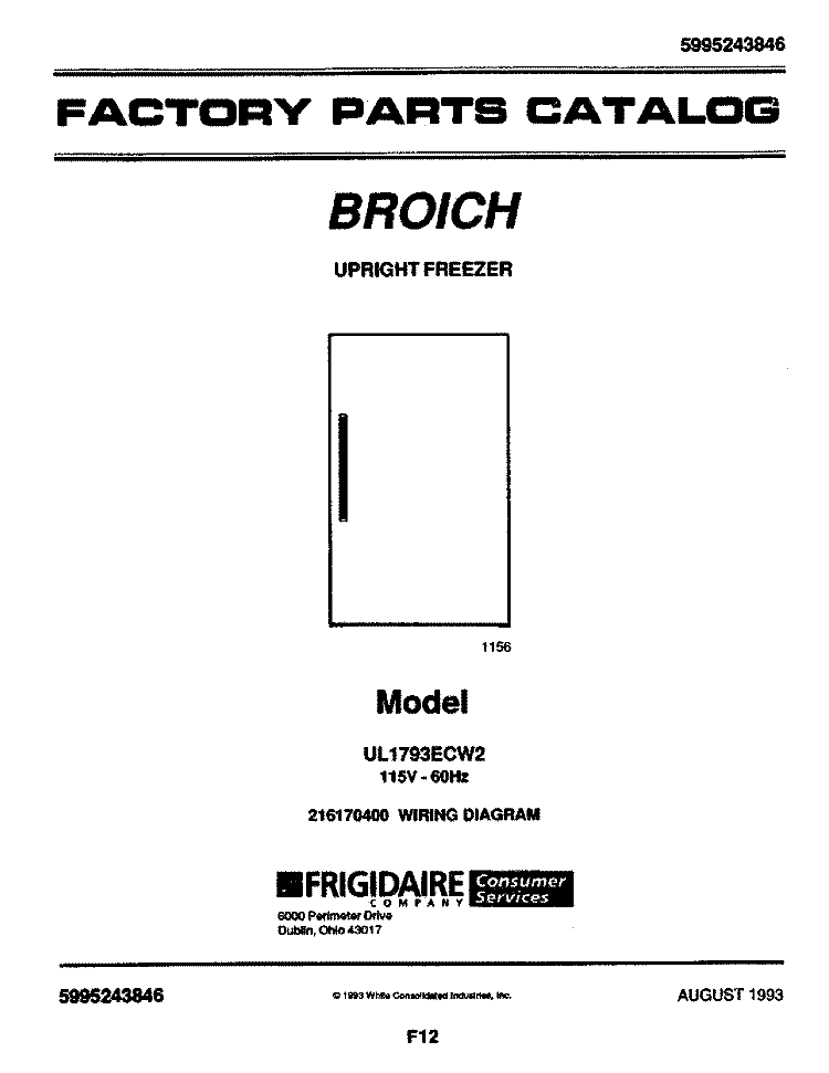 COVER Diagram and Parts List for UL1793ECW2  Electrolux Freezer