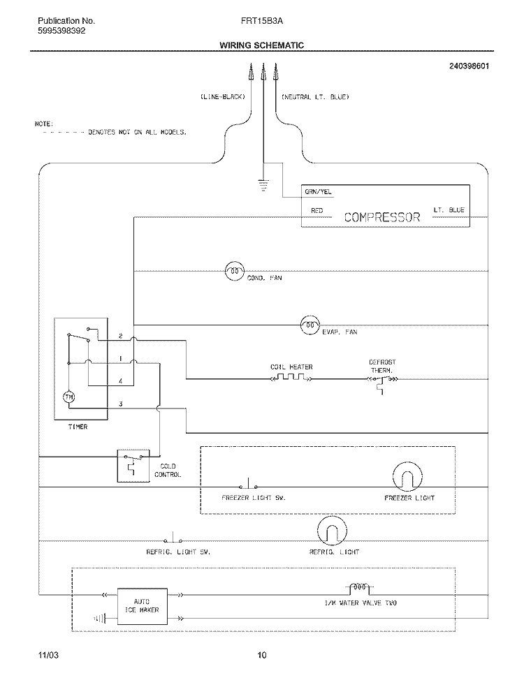WIRING SCHEMATIC Diagram and Parts List for FRT15B3AQ4  Frigidaire Refrigerator