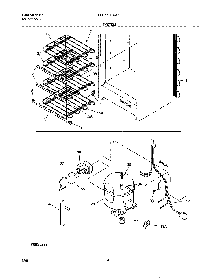SYSTEM Diagram and Parts List for FFU17C3AW1  Frigidaire Freezer