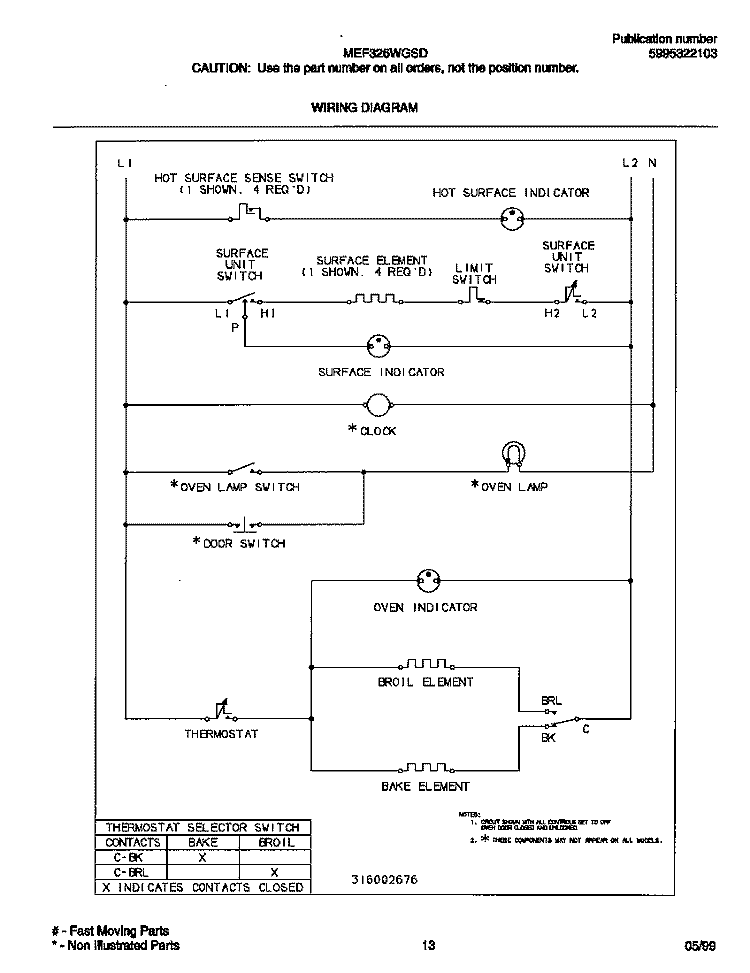 WIRING DIAGRAM Diagram and Parts List for MEF326WGSC  Frigidaire Range