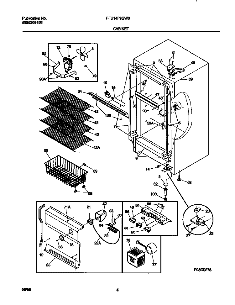 CABINET Diagram and Parts List for FFU14F9GW0  Frigidaire Freezer