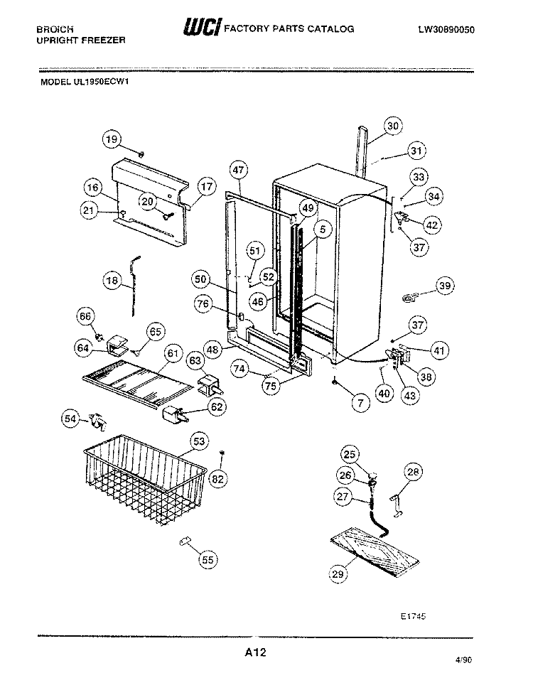 CABINET Diagram and Parts List for UL1950ECW1  Electrolux Freezer