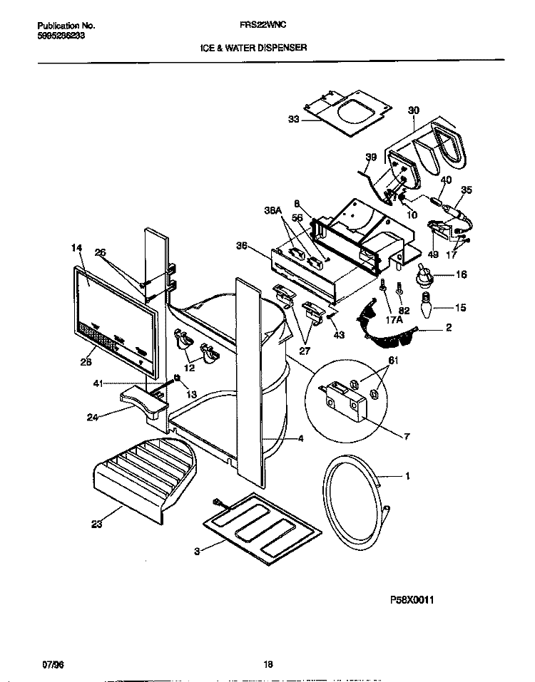 ICE & WATER DISPENSER Diagram and Parts List for FRS22WNCW2  Frigidaire Refrigerator