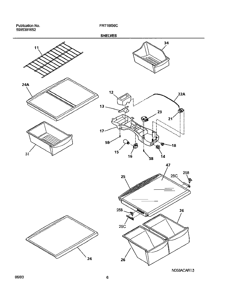 SHELVES Diagram and Parts List for FRT18IS6CW0  Frigidaire Refrigerator