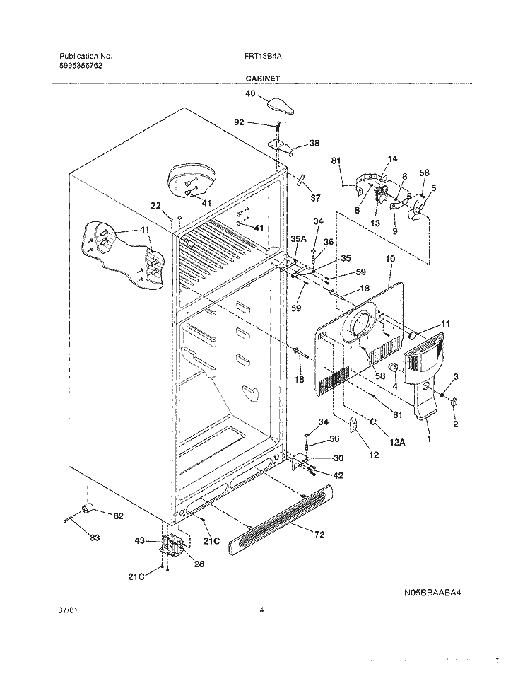 CABINET Diagram and Parts List for FRT18B4AZ2  Frigidaire Refrigerator