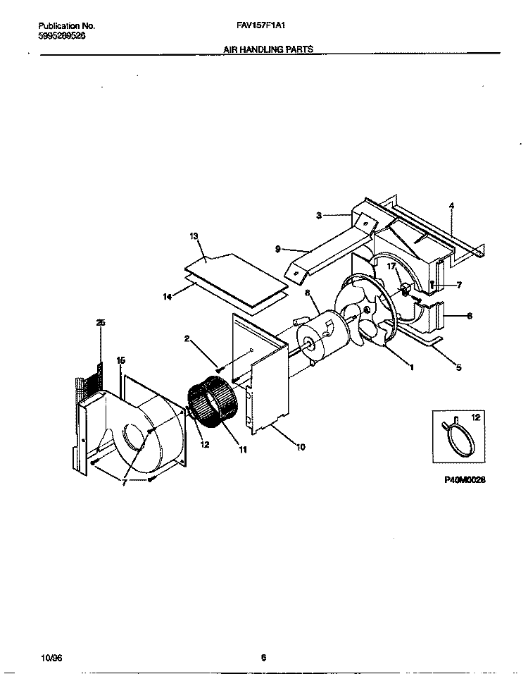 AIR HANDLING PARTS Diagram and Parts List for FEV157F1A1  Frigidaire Air Conditioner