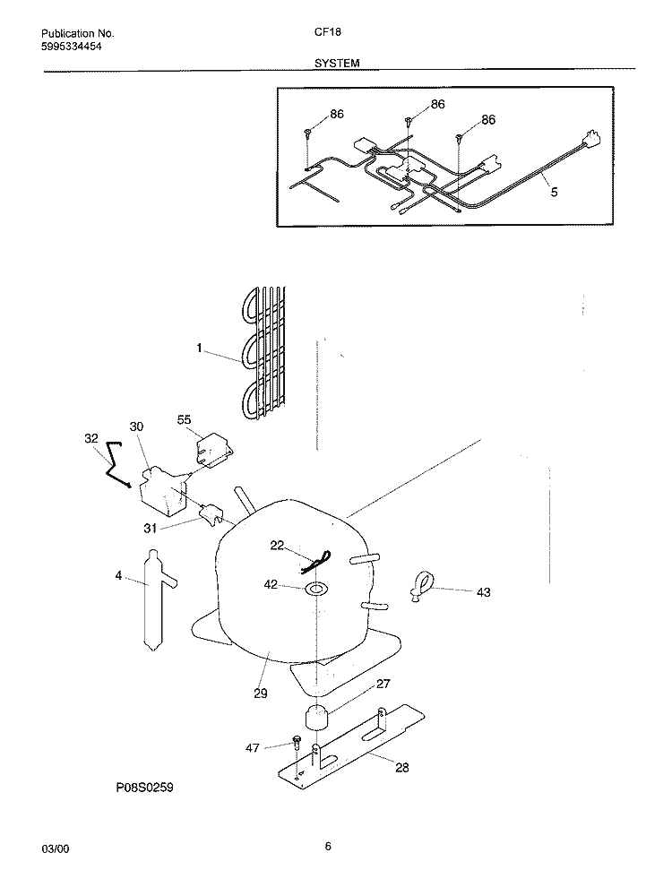 SYSTEM Diagram and Parts List for CF181  Frigidaire Freezer