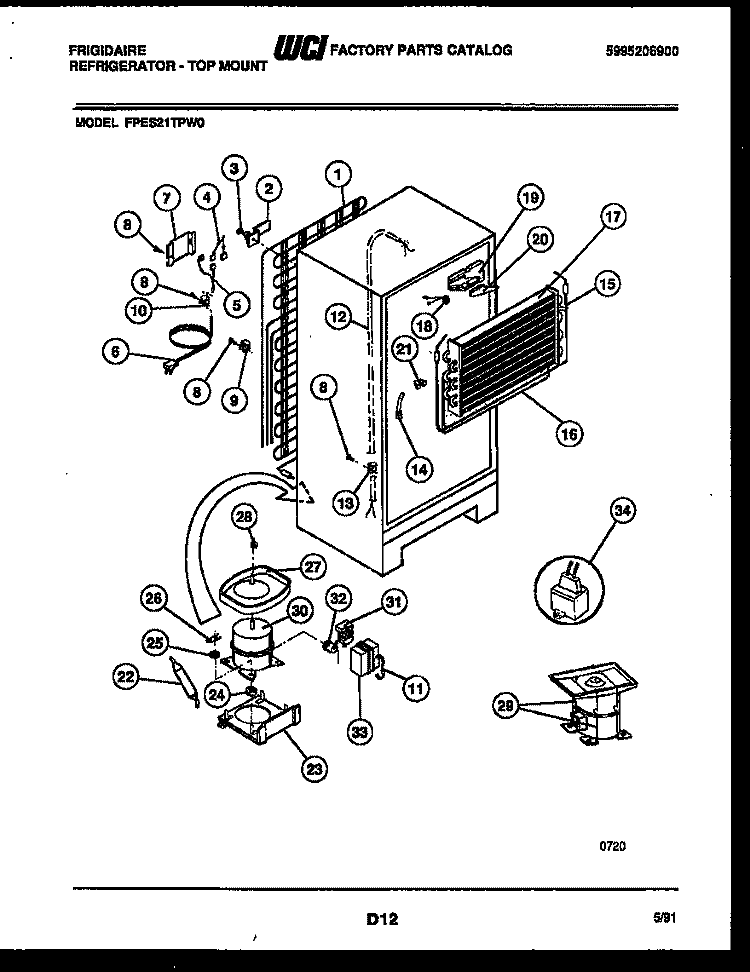 SYSTEM AND AUTOMATIC DEFROST PARTS Diagram and Parts List for FPES21TPL0  Frigidaire Refrigerator