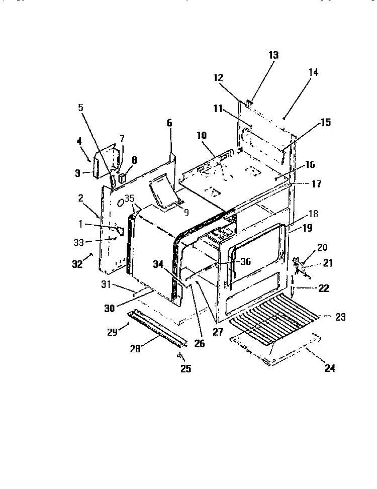 INTERIOR OVEN, PANELS, FRAME Diagram and Parts List for G24CL0  Frigidaire Range