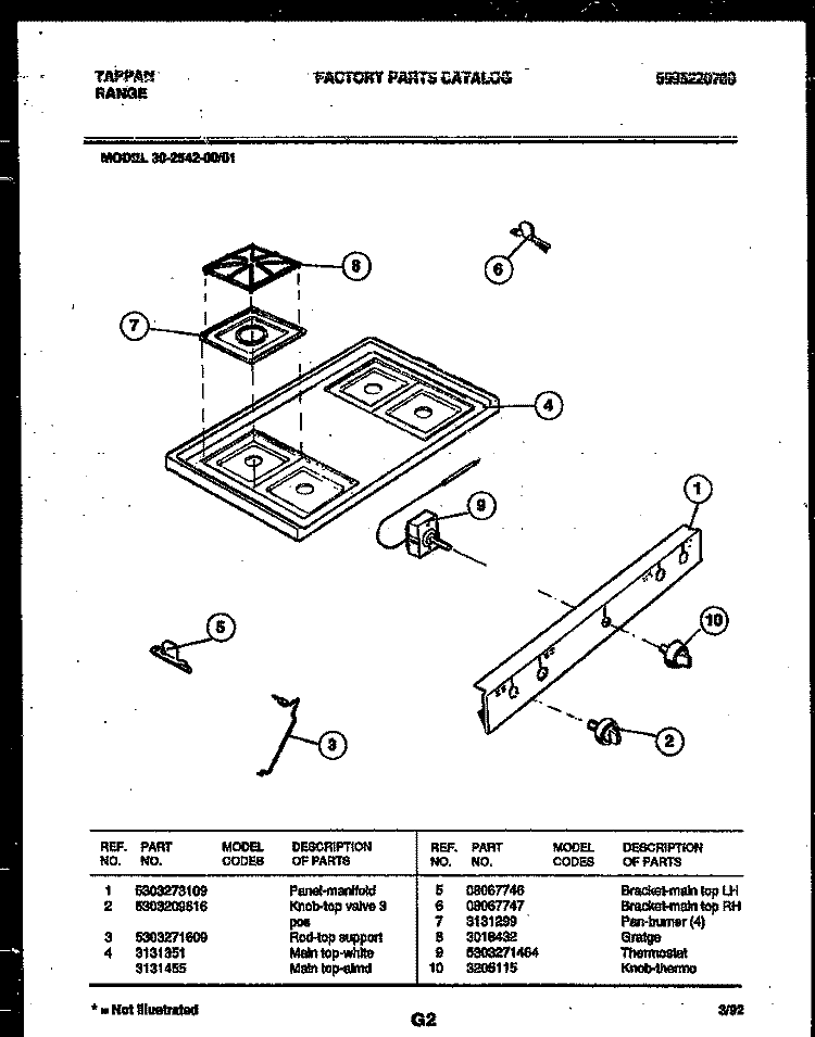 COOKTOP PARTS Diagram and Parts List for 30-2542-00-01  Tappan Range