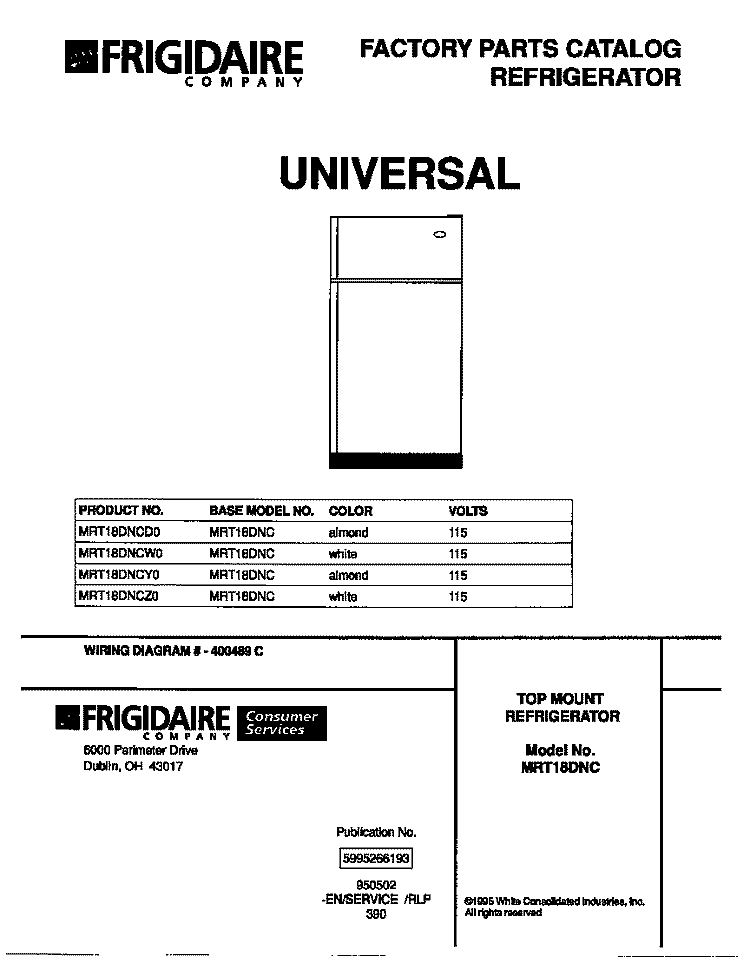COVER Diagram and Parts List for MRT18DNCD0  Uni Refrigerator