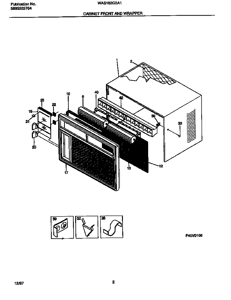 CABINET FRONT AND WRAPPER Diagram and Parts List for WAS182G2A1  Frigidaire Air Conditioner