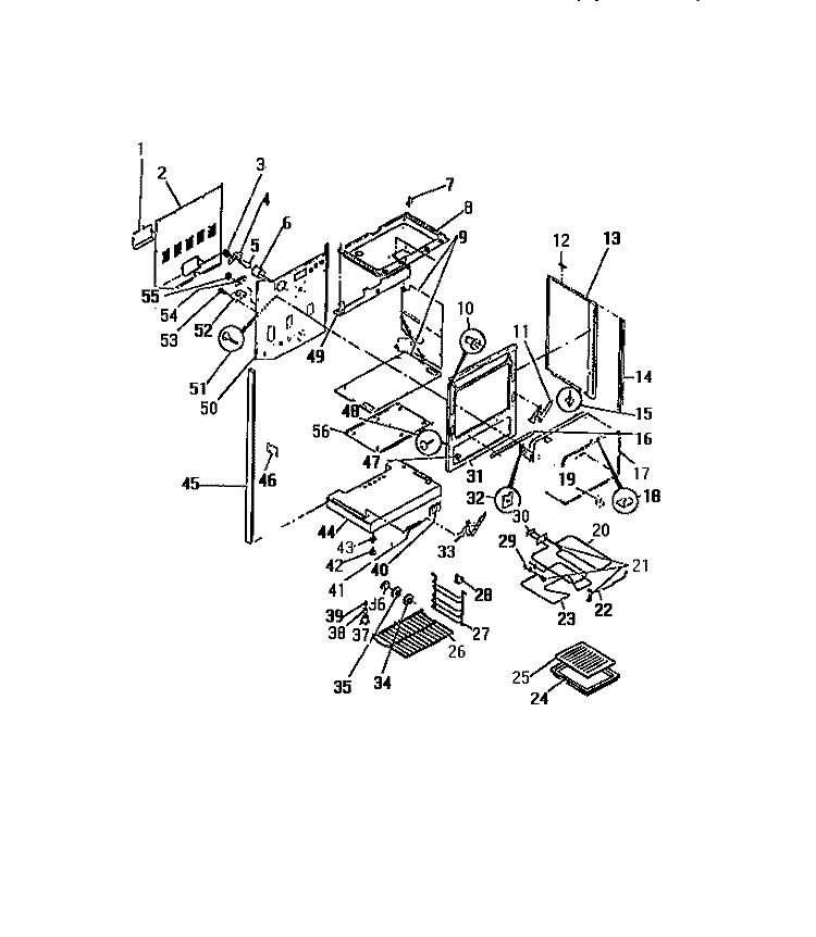 LOWER OVEN, FRAME, SHELVES, ELEMENT Diagram and Parts List for REM638ML8  Frigidaire Range
