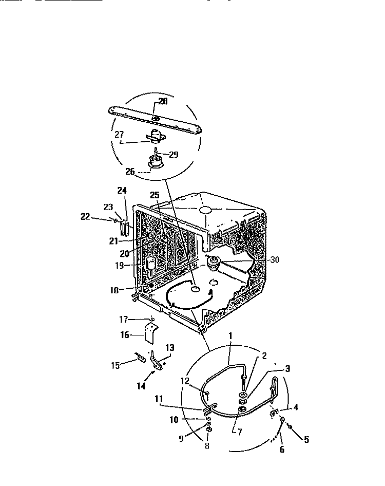 INNER TUB COMPONENTS Diagram and Parts List for DWU4005W3  Kelvinator Dishwasher