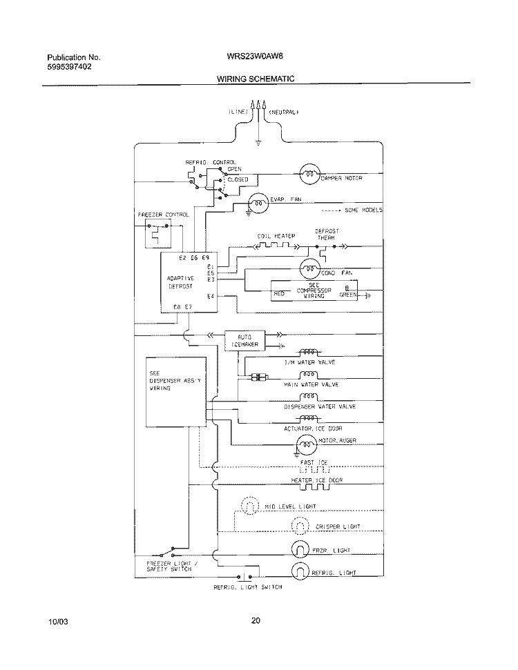 WIRING SCHEMATIC Diagram and Parts List for WRS23W0AW8  Westinghouse Refrigerator