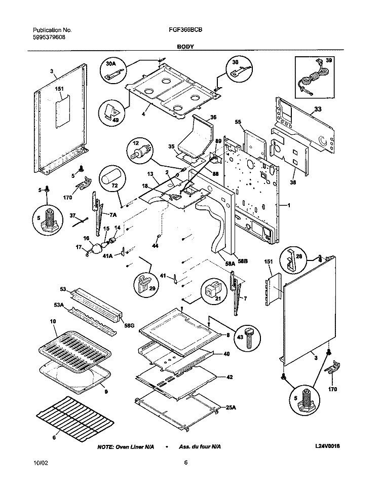BODY Diagram and Parts List for FGF366BCB  Frigidaire Range