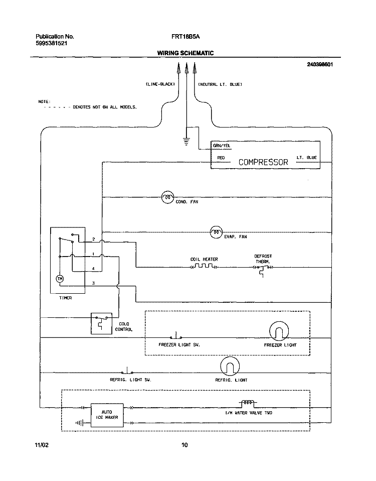 WIRING SCHEMATIC Diagram and Parts List for FRT18B5AT6  Frigidaire Refrigerator