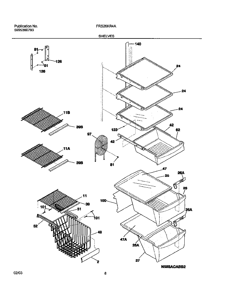 SHELVES Diagram and Parts List for FRS26KR4AB6  Frigidaire Refrigerator
