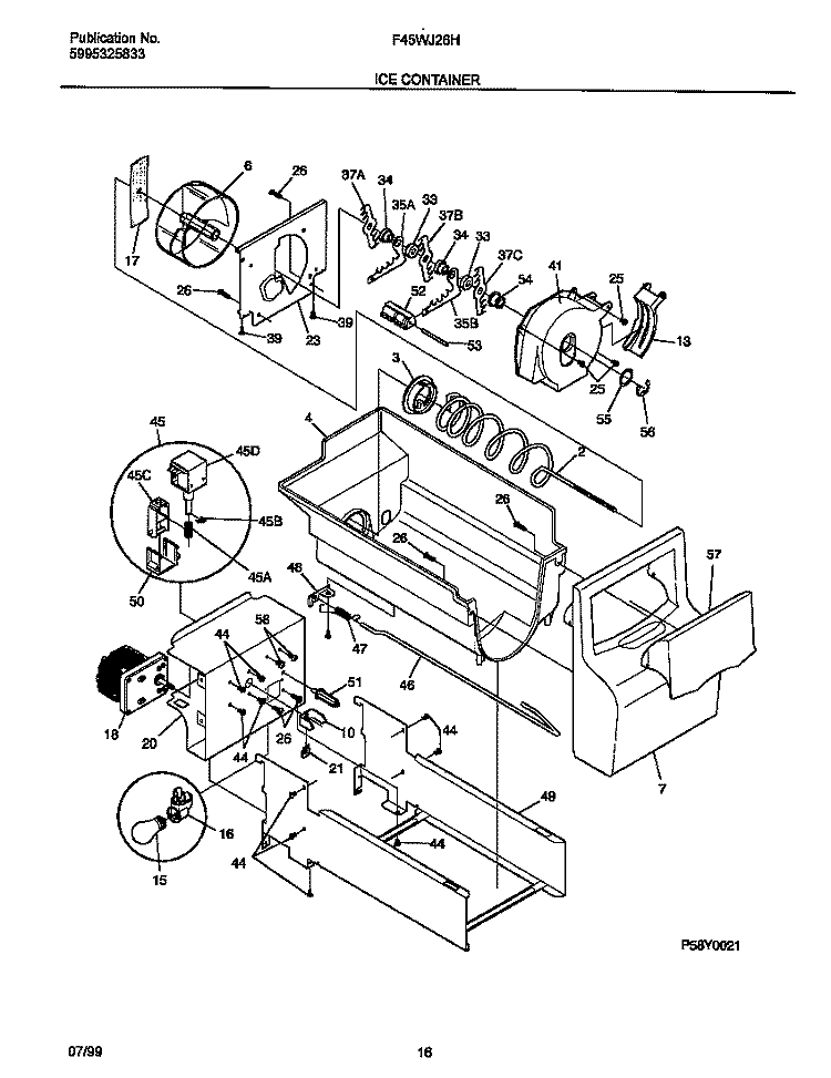 ICE CONTAINER Diagram and Parts List for F45WJ26HW2  Frigidaire Refrigerator