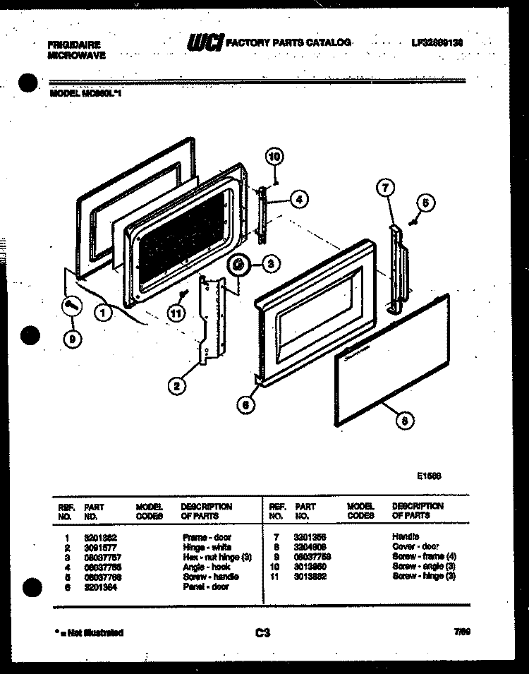DOOR PARTS Diagram and Parts List for MC860L1  Frigidaire Microwave