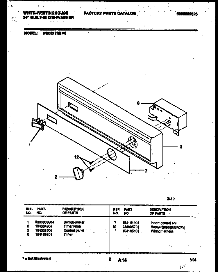 CONSOLE AND CONTROL PARTS Diagram and Parts List for WDB212RBM0  Frigidaire Dishwasher
