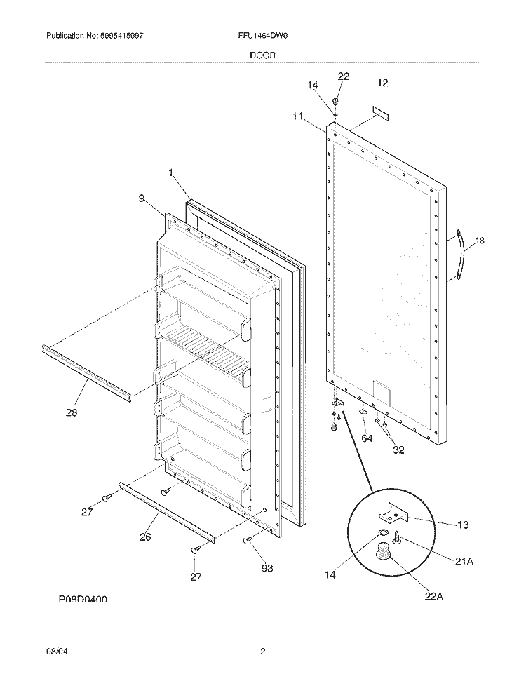 DOOR Diagram and Parts List for FFU1464DW0  Frigidaire Freezer