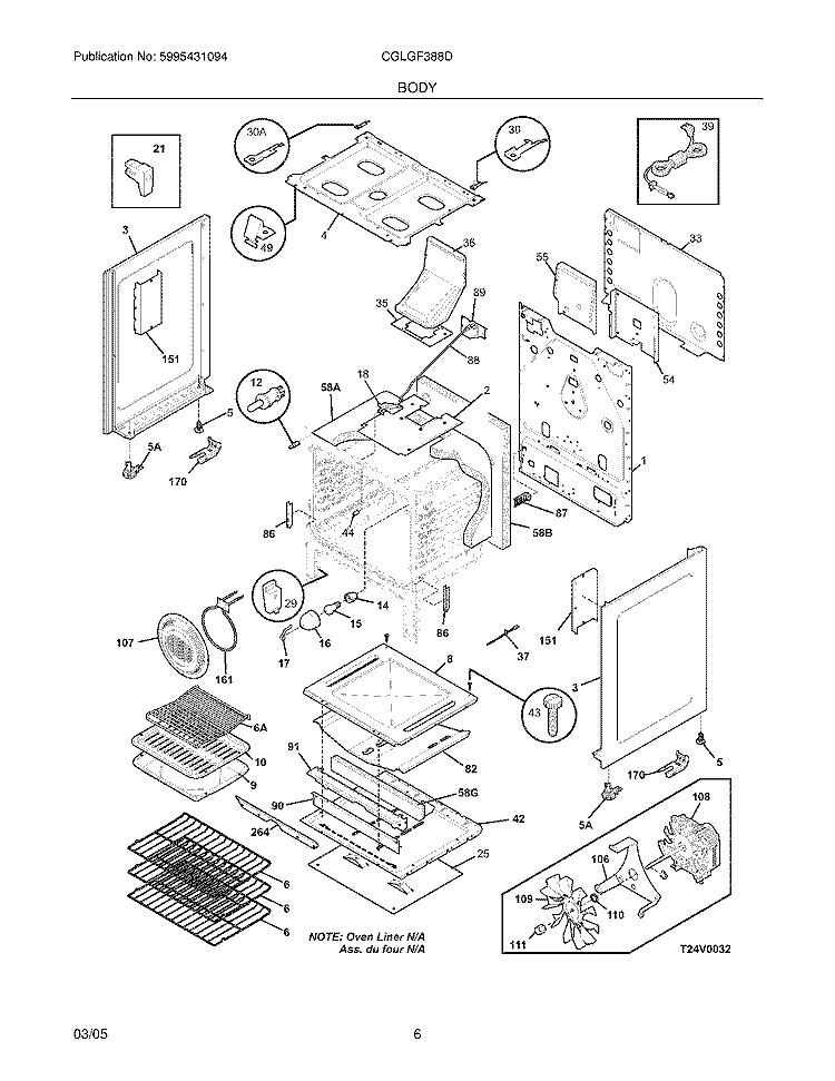 BODY Diagram and Parts List for CGLGF388DBC  Frigidaire Range
