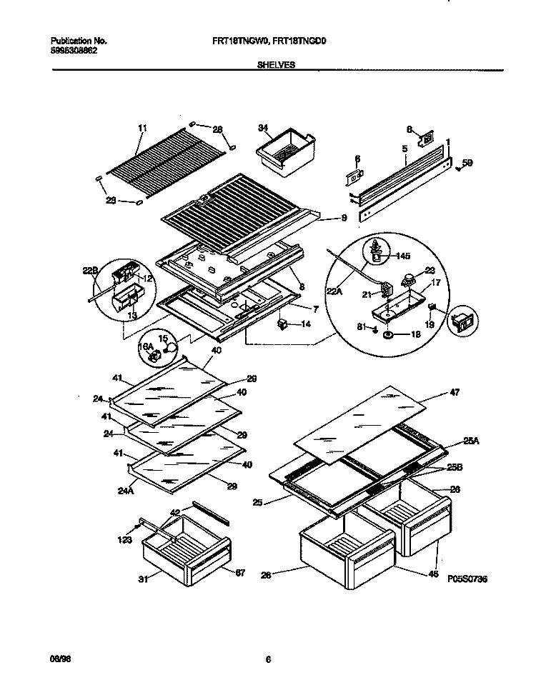 SHELVES Diagram and Parts List for FRT18TNGD0  Frigidaire Refrigerator