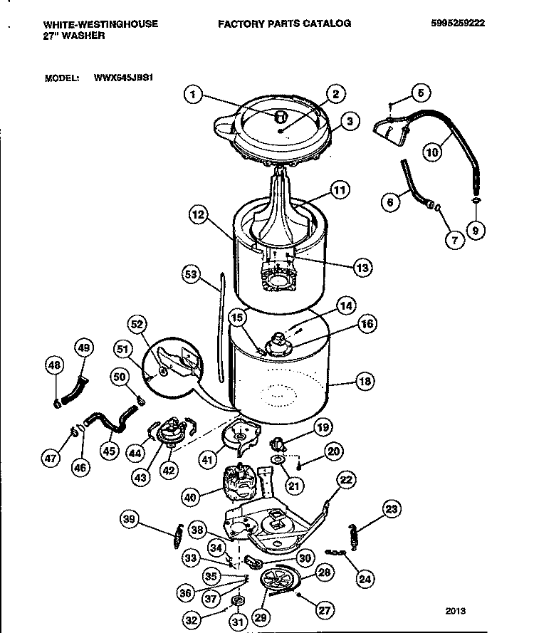 TUBS, HOSES, MOTOR Diagram and Parts List for WWX645JBS1  Frigidaire Washer