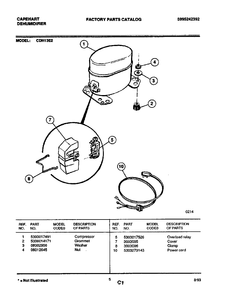 COMPRESSOR Diagram and Parts List for CDH13E2  Frigidaire Dehumidifier