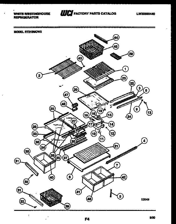 SHELVES AND SUPPORTS Diagram and Parts List for RT219MCH2  Frigidaire Refrigerator