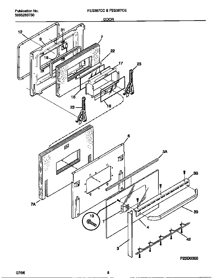 DOOR Diagram and Parts List for FES387CCSF  Frigidaire Wall Oven