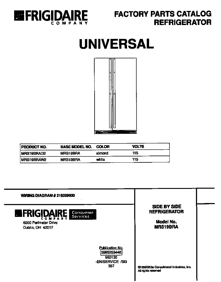COVER Diagram and Parts List for MRS19BRAW2  Uni Refrigerator