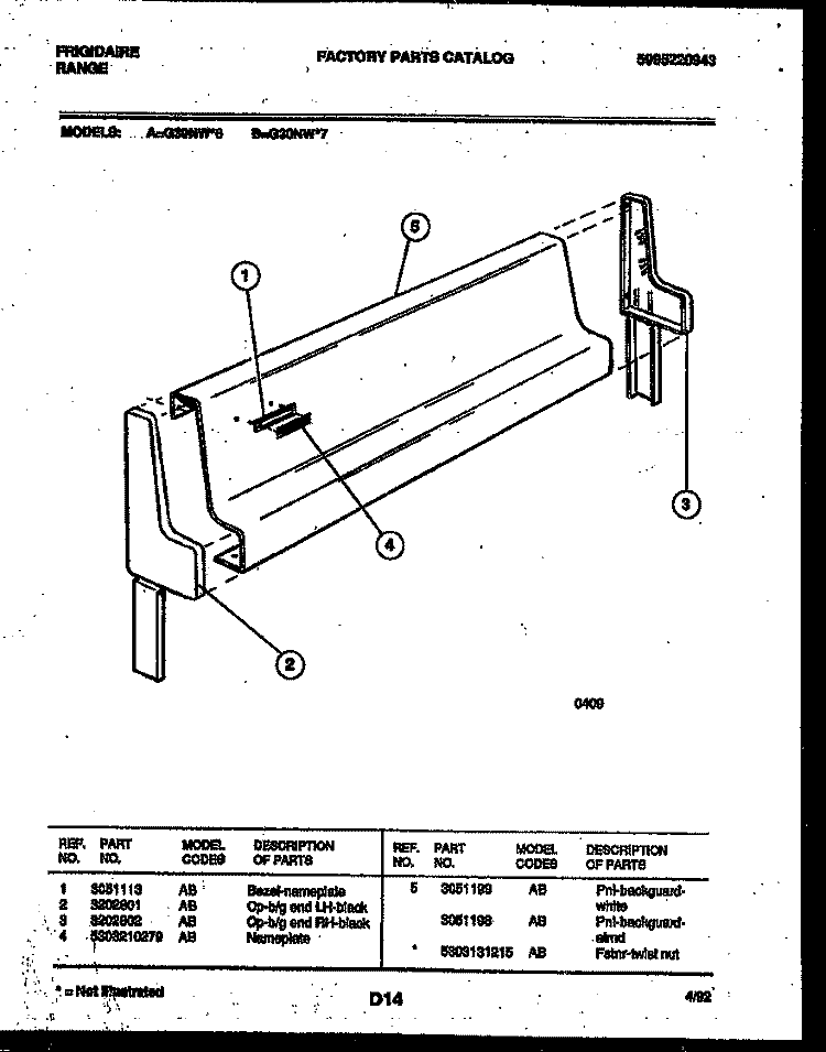 BACKGUARD Diagram and Parts List for G30NW7  Frigidaire Range