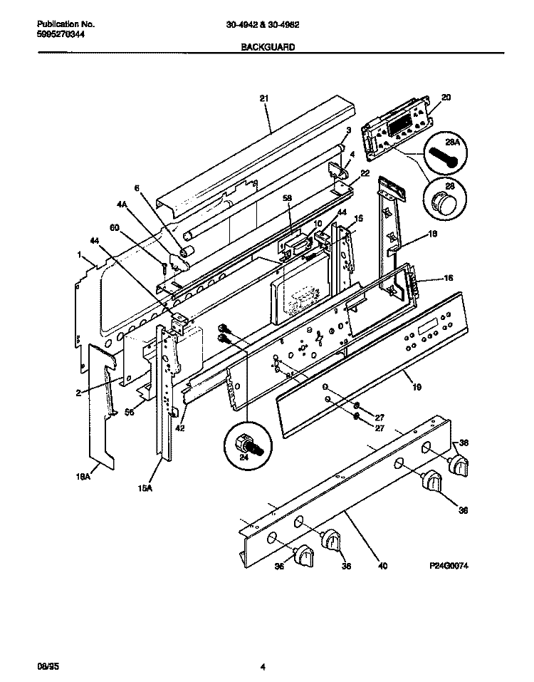 BACKGUARD Diagram and Parts List for 30-4982-00-05  Tappan Range