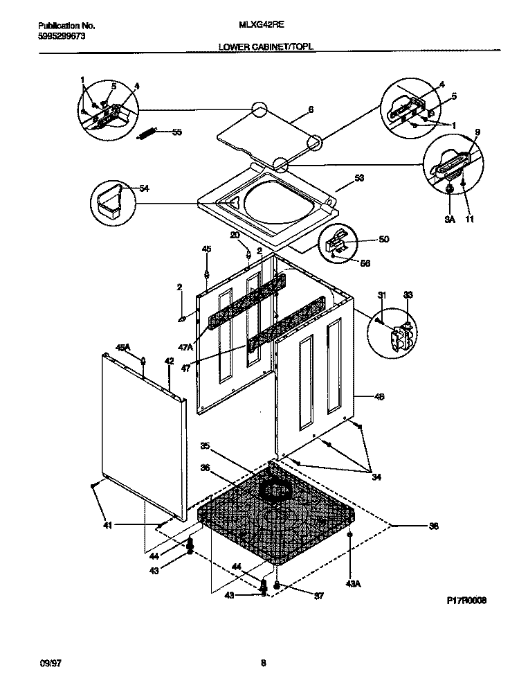LOWER CABINET / TOP Diagram and Parts List for MLXG42REW2  Frigidaire Washer Dryer Combo