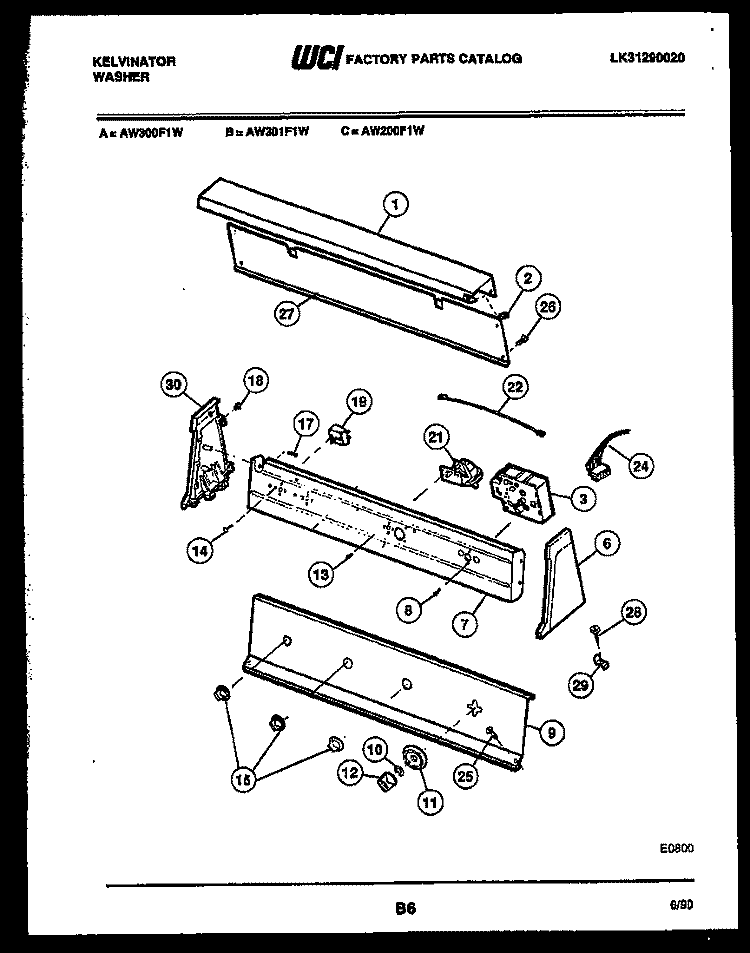 CONSOLE AND CONTROL PARTS Diagram and Parts List for AW301F1D  Kelvinator Washer
